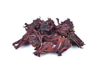 Dried roselle isolated on the white background.