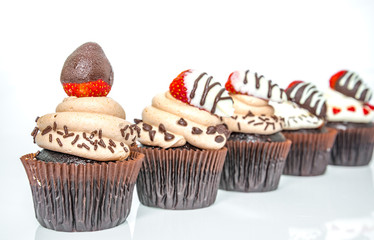 Chocolate Cupcakes on white background (Selective Focus)
