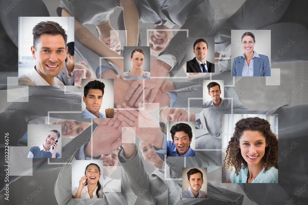 Poster composite image of smiling business team standing in circle