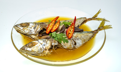 Stewed mackerel fish in sweet soup, Thai food