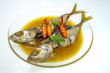 Stewed mackerel fish in sweet soup, Thai food