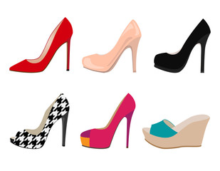 vector set of colored realistic women shoes