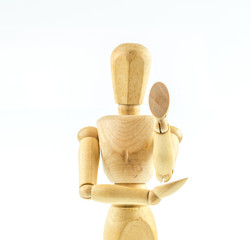 Wooden figure walking  on white background