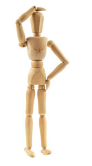 Wooden figure walking  on white background