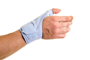 Man Wearing Supportive Brace on Wrist and Hand.