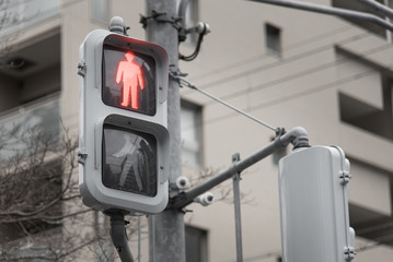 Red traffic light, for pedestrians