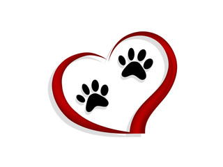 Paws in red heart