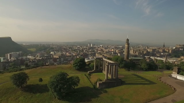 Incredible shot of Calton hill, revealing the skyline of Edinburgh, Scotland
