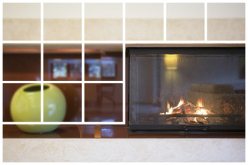 Close-up of burning fireplace