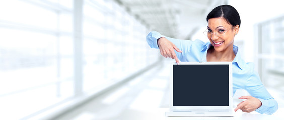 Fototapeta premium Asian business woman with laptop computer.
