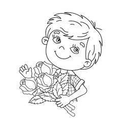 Coloring Page Outline Of boy holding a bouquet of roses