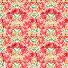 Watercolor carnation clove red flower seamless pattern texture