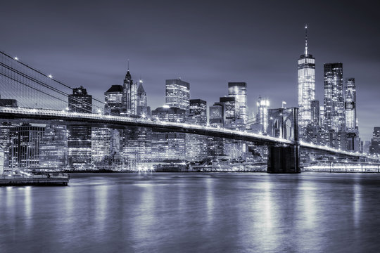 View of Manhattan and Brooklin Bridge by night, New York City © Taiga