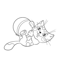 Coloring Page Outline Of a fluffy kitten playing with ball