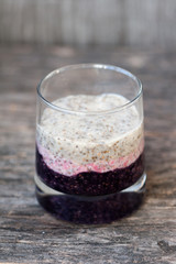 Chai seeds pudding with banana, raspberry and blackberry