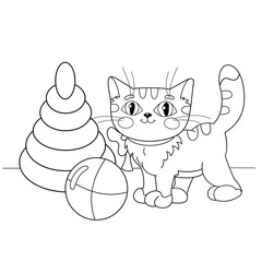 Coloring Page Outline Of cartoon cat playing with toys