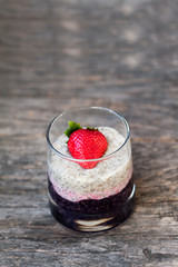 Chai seeds pudding with banana, raspberry and blackberry