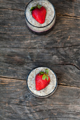Chai seeds pudding with banana, raspberry and blackberry