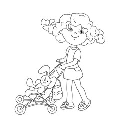 Coloring Page Outline Of cartoon girl playing with dolls with st