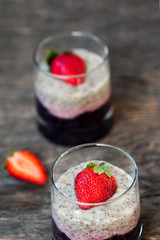 Chai seeds pudding with banana, raspberry and blackberry