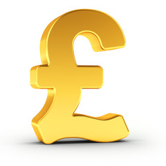 The Great Britain Pound symbol as a polished golden object with