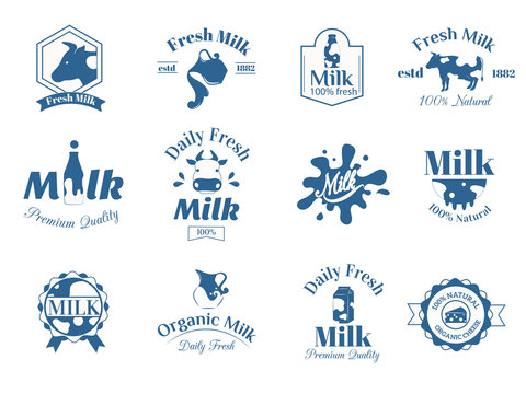 Milk label logo badges collection vector icons