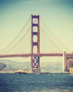 Old film retro style Golden Gate Bridge in San Francisco, USA