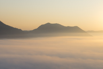 Fototapeta premium The skyline view and sunrise at mountain with lot of fog at Phu