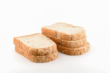 slice whole grain bread on white background.