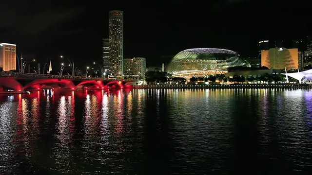 Singapore at night: view to Esplanade drive bridge from Merlion.