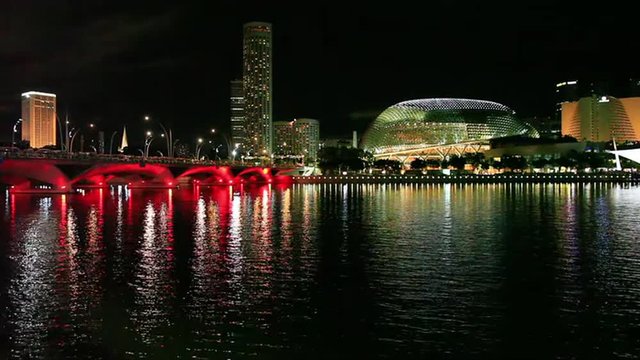 Singapore at night: view to Esplanade drive bridge from Merlion.