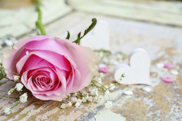 Grußkarte - rosa Rose mit Herz