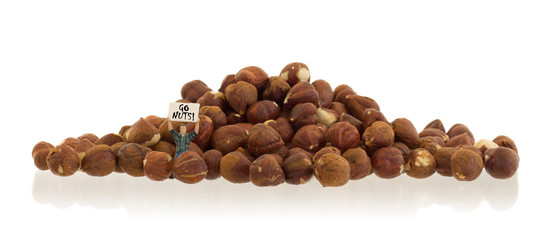 Miniature worker working with hazelnuts