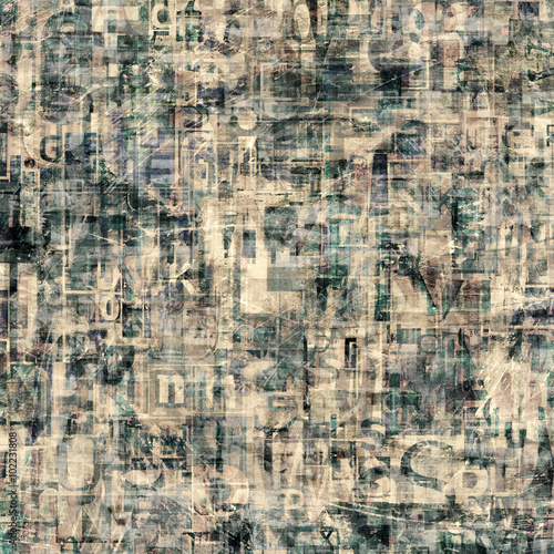 grunge collage newspaper magazine letters on painted torn paper cracked scratched background canvas print flas100
