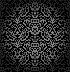 Black damask vintage floral pattern, vector illustration.