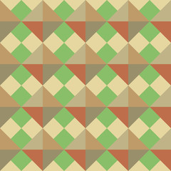 Seamless geometric pattern. Rhomb texture. Diagonal square and triangular background. Autumn, warm, yellow, brown, green, olive, terracotta colors. Vector