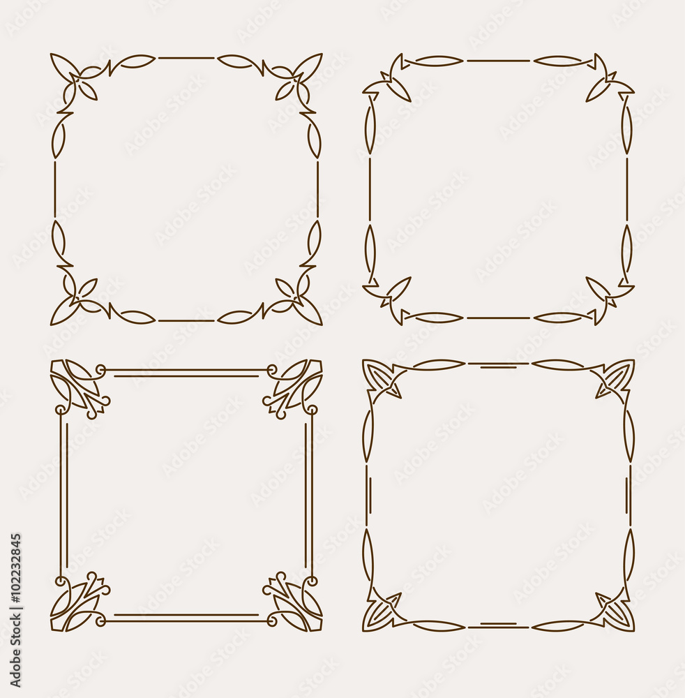 Poster set of four elegant calligraphic vector frames
