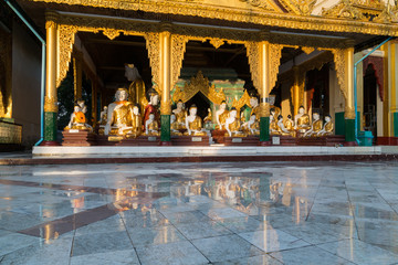 Temple reflections at Shwedagon pagoda