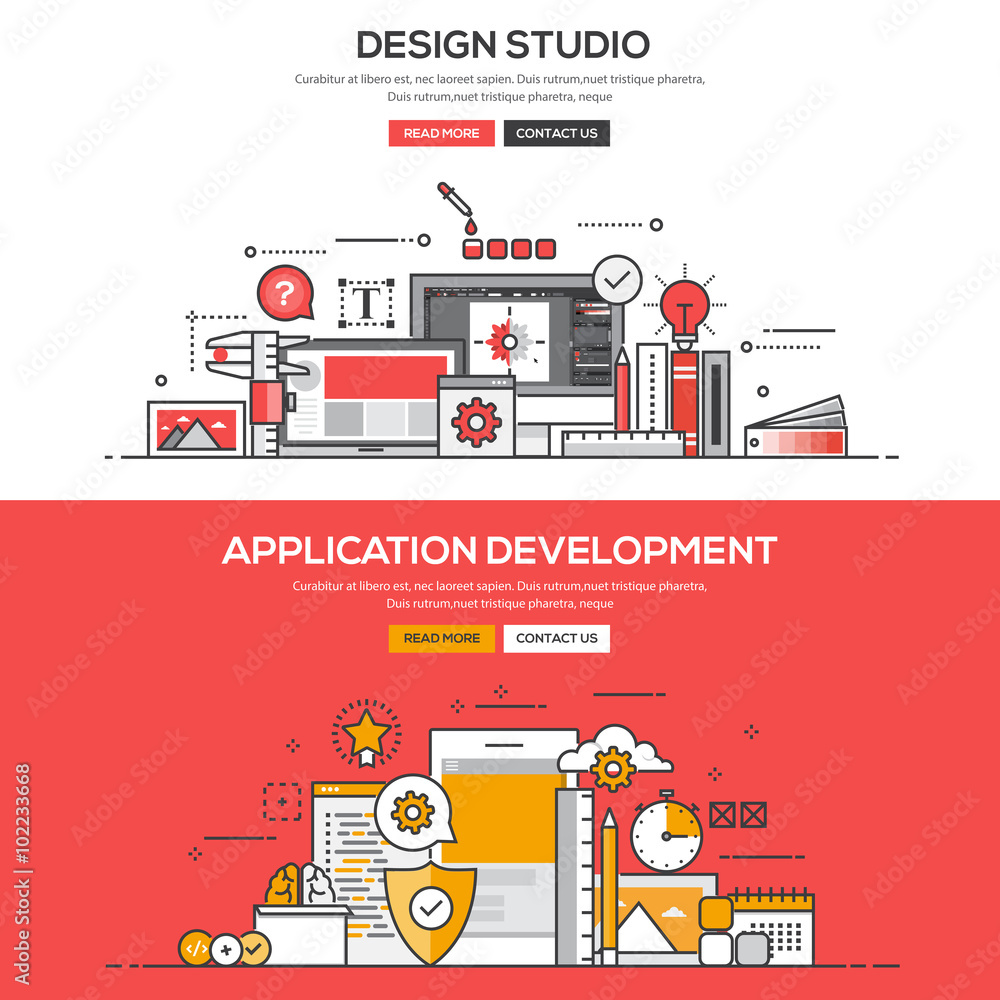 Poster flat design line concept -design studio and application developm