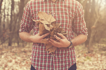 Hipster guy enjoy in nature.