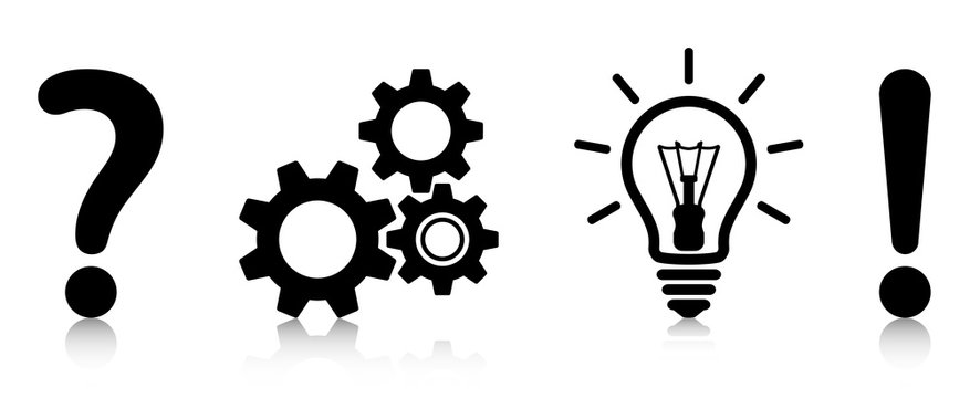 Problem Solving Process &ndash; Set of black icons with reflection