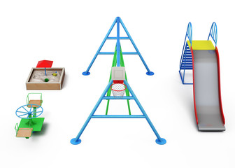 Elements of the Playground on a white background. 3d rendering