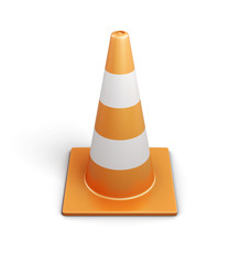 Signal traffic cone on white background. 3d rendering