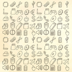 Hand drawn web and computer icons set.