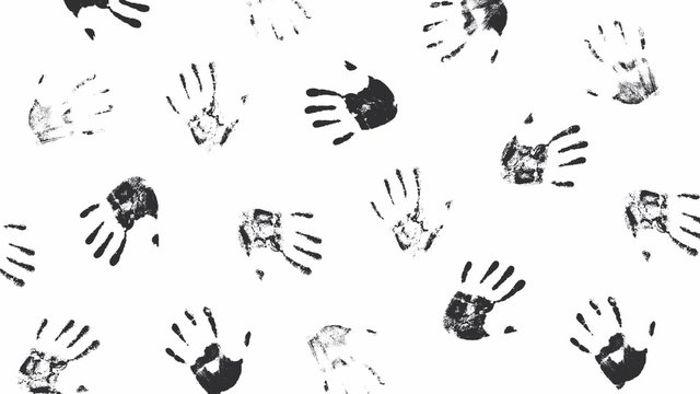 Black hand prints on white background.