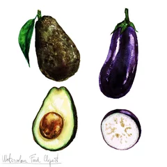  Watercolor Food Clipart - Eggplant and Avocado © nataliahubbert
