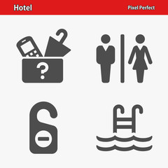 Hotel Icons. Professional, pixel perfect icons optimized for both large and small resolutions. EPS 8 format.