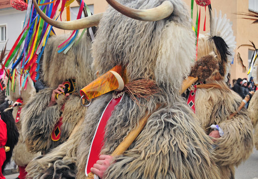 Traditional carnival with traditional figures, known as kurent, Ptuj, Slovenia