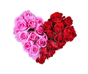 Fototapeta na wymiar Heart of red and pink roses
