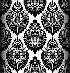 Damask vintage floral seamless pattern background, vector illustration.